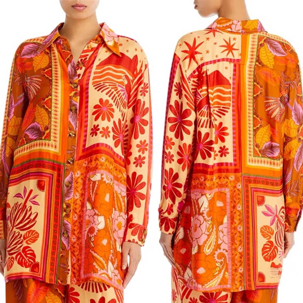 Floral Patchwork Button-Up Blouse - image 1